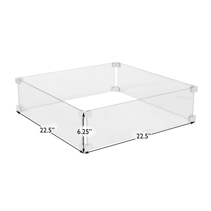 Fire Sense tempered glass wind guard panel for square LPG fire pits with metal corner brackets on Tampa Home & Garden Store