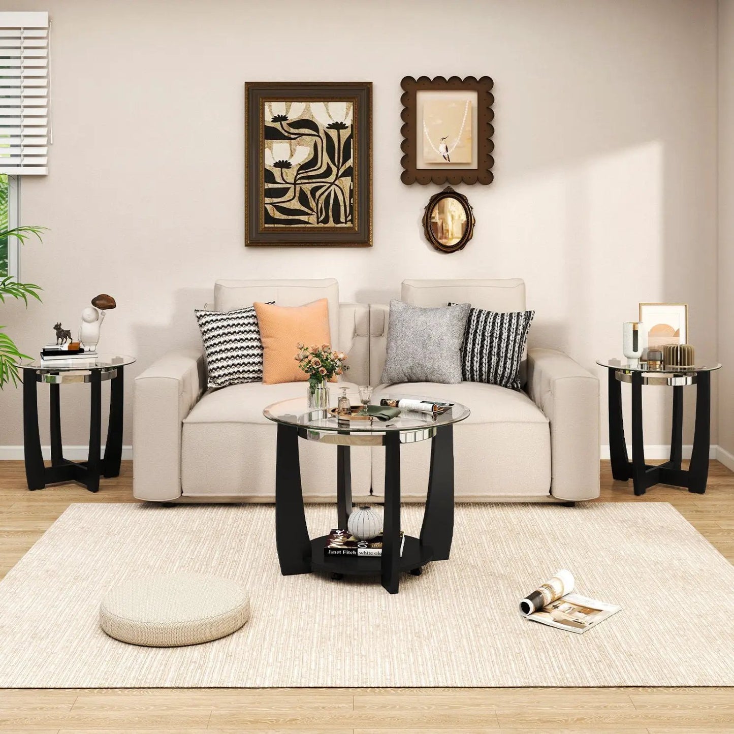 Tempered Glass Coffee Table Set for Living Room 3