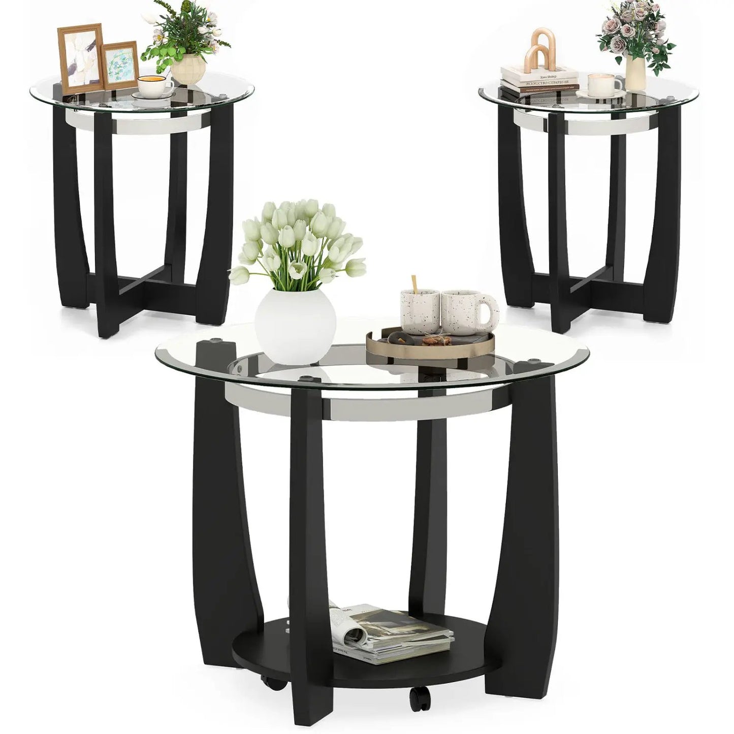 Tempered Glass Coffee Table Set for Living Room 3