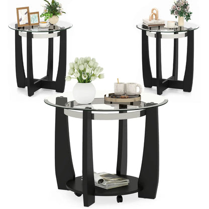 Tempered Glass Coffee Table Set for Living Room 3