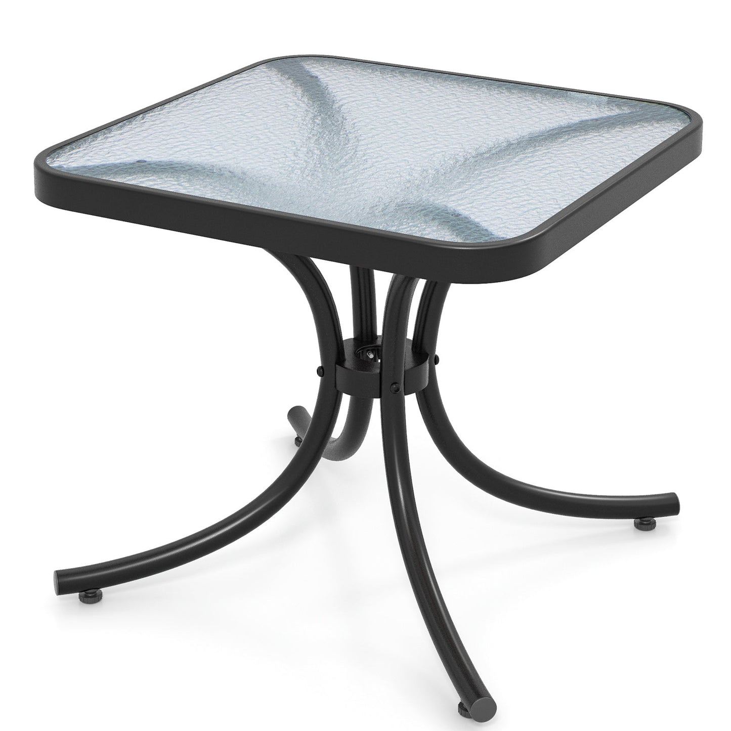 Mesa de patio con tapa de vidrio templado y estructura de metal de alta resistencia para jardín o piscina - Negra