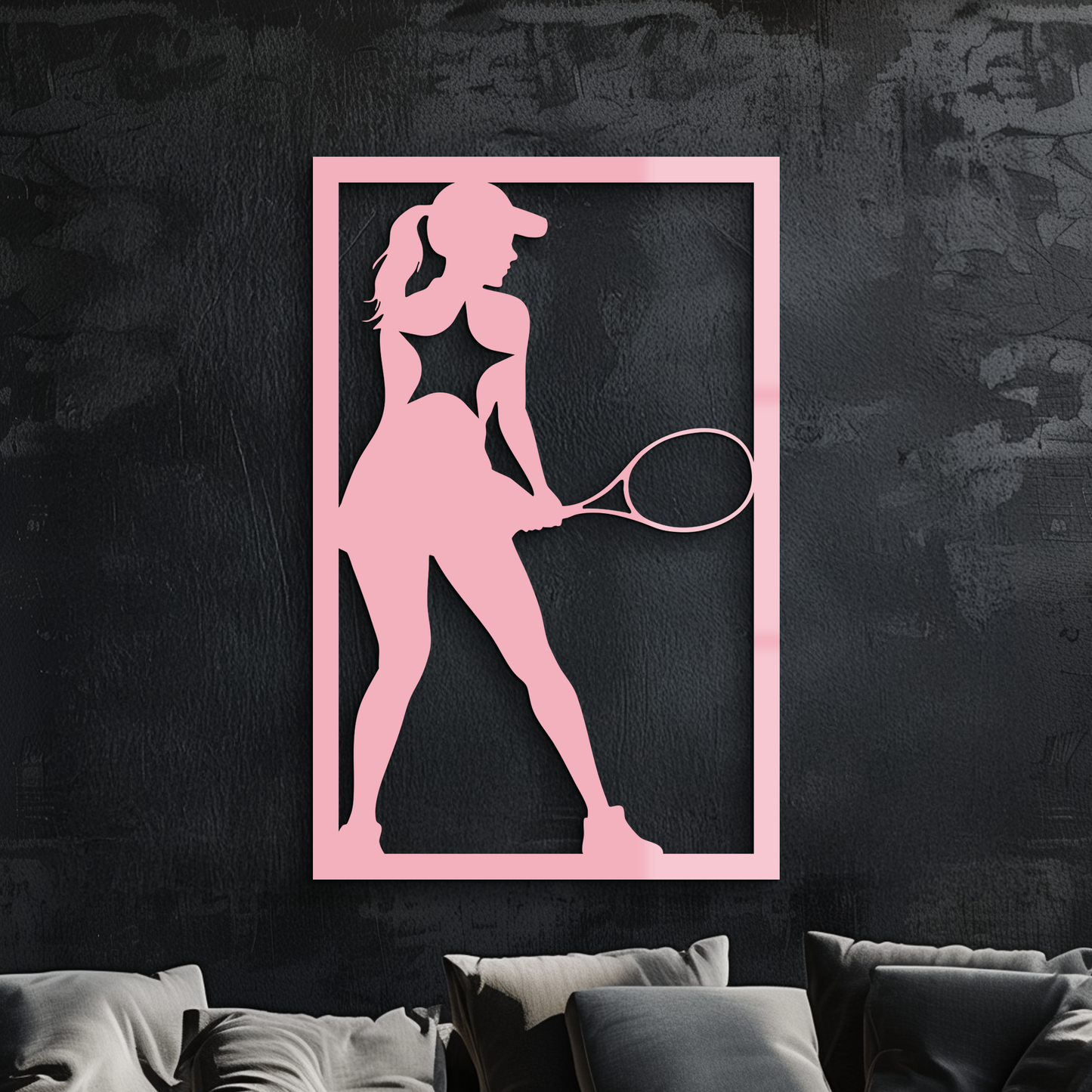 Tennis Player Silhouette Metal Wall Art – Pink Modern Sports Décor - KAFGP185 - Tampa Home & Garden Store