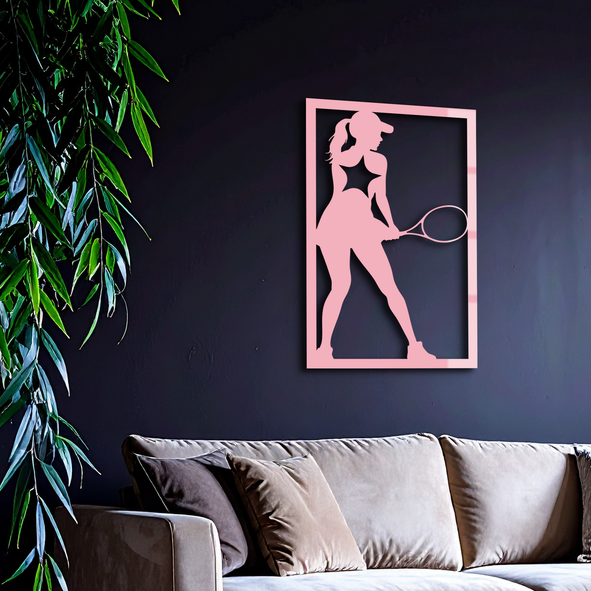Tennis Player Silhouette Metal Wall Art – Pink Modern Sports Décor - KAFGP185 - Tampa Home & Garden Store