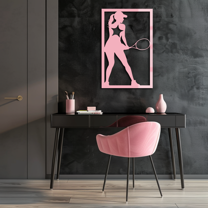 Tennis Player Silhouette Metal Wall Art – Pink Modern Sports Décor - KAFGP185 - Tampa Home & Garden Store