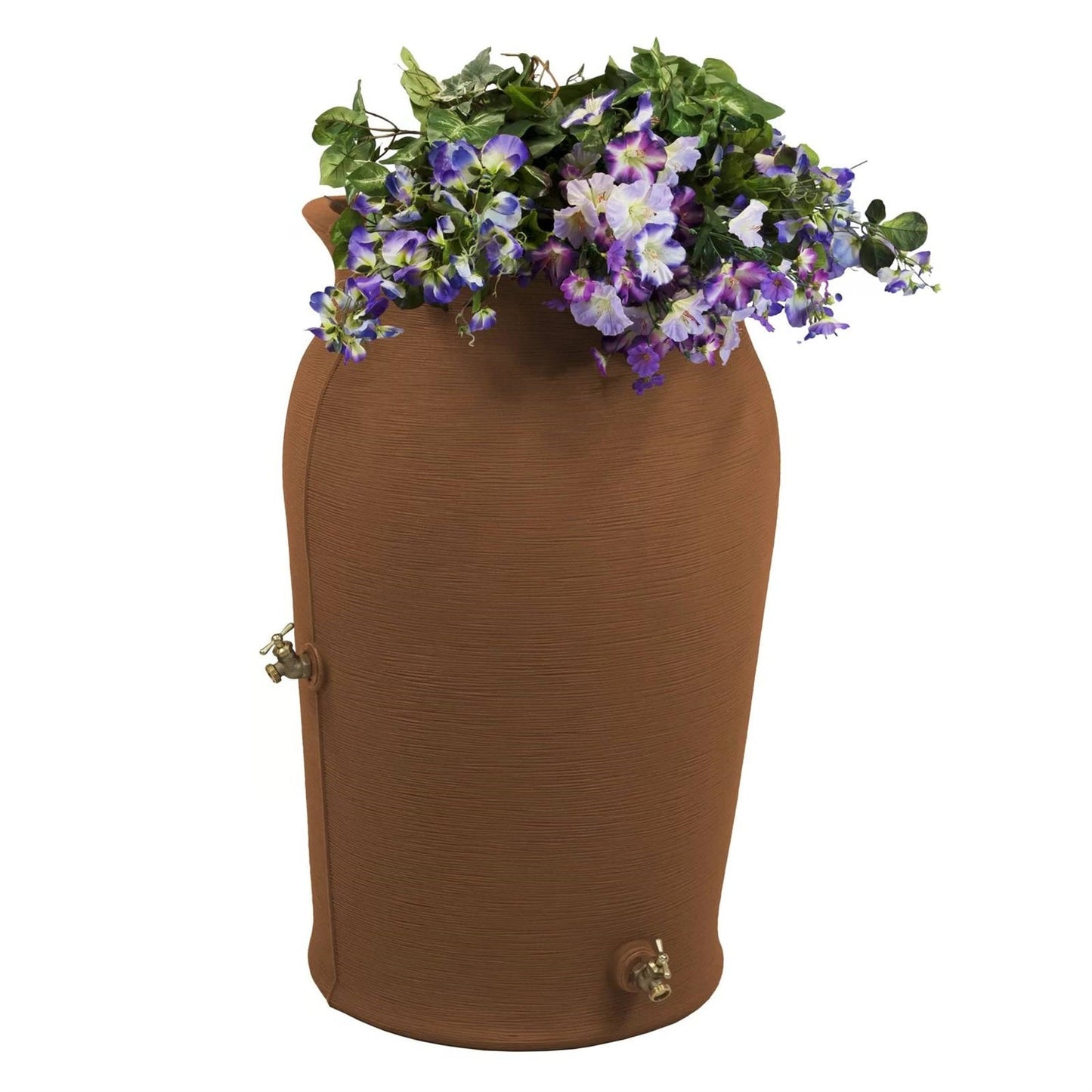 Terra Cotta 50-Gallon Plastic Urn Rain Barrel with Planter Top - Tampa Home & Garden Store
