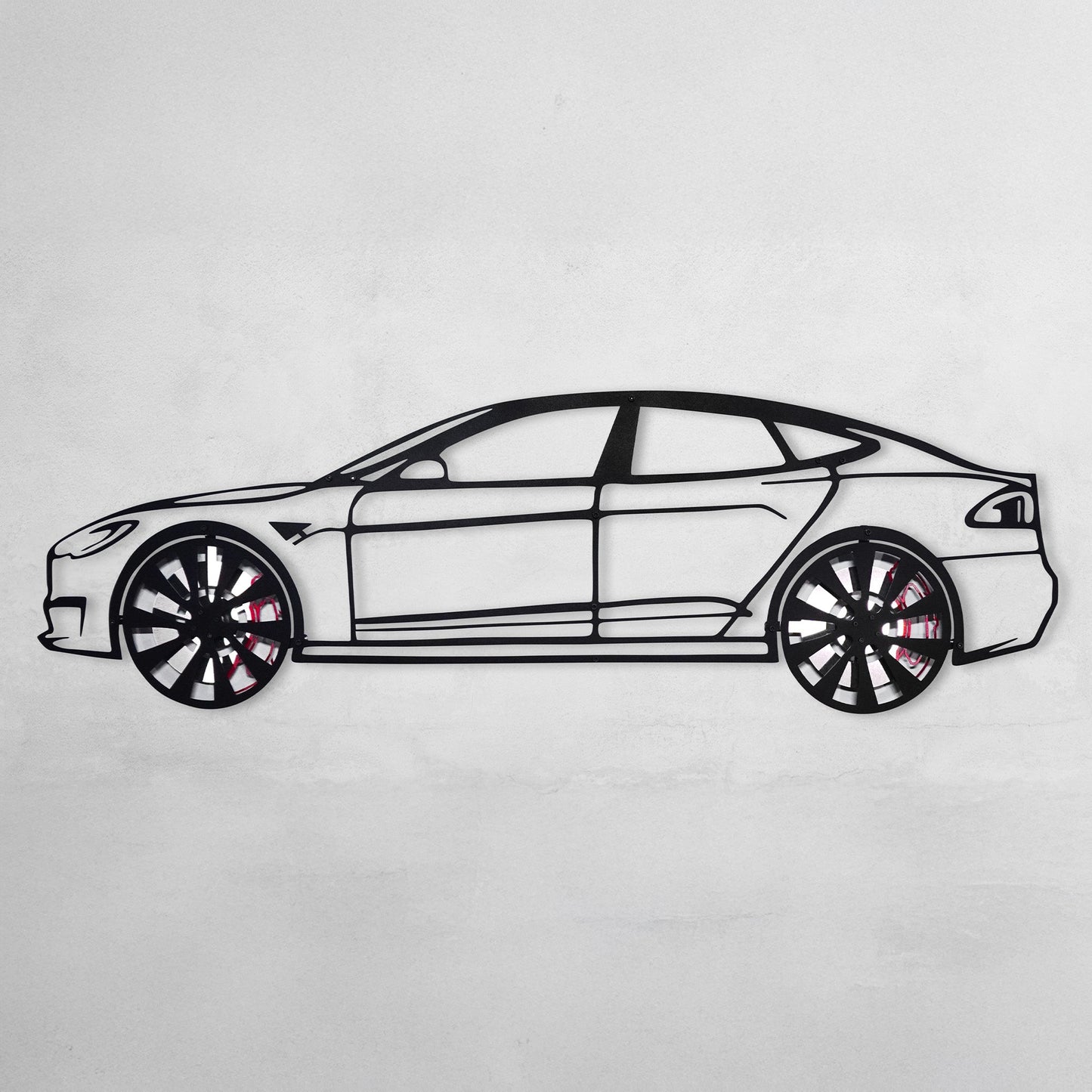 Tesla Model S Wall Art – Electric Car Steel Silhouette with Spinning Wheels-KAFMEKA045 - Tampa Home & Garden Store