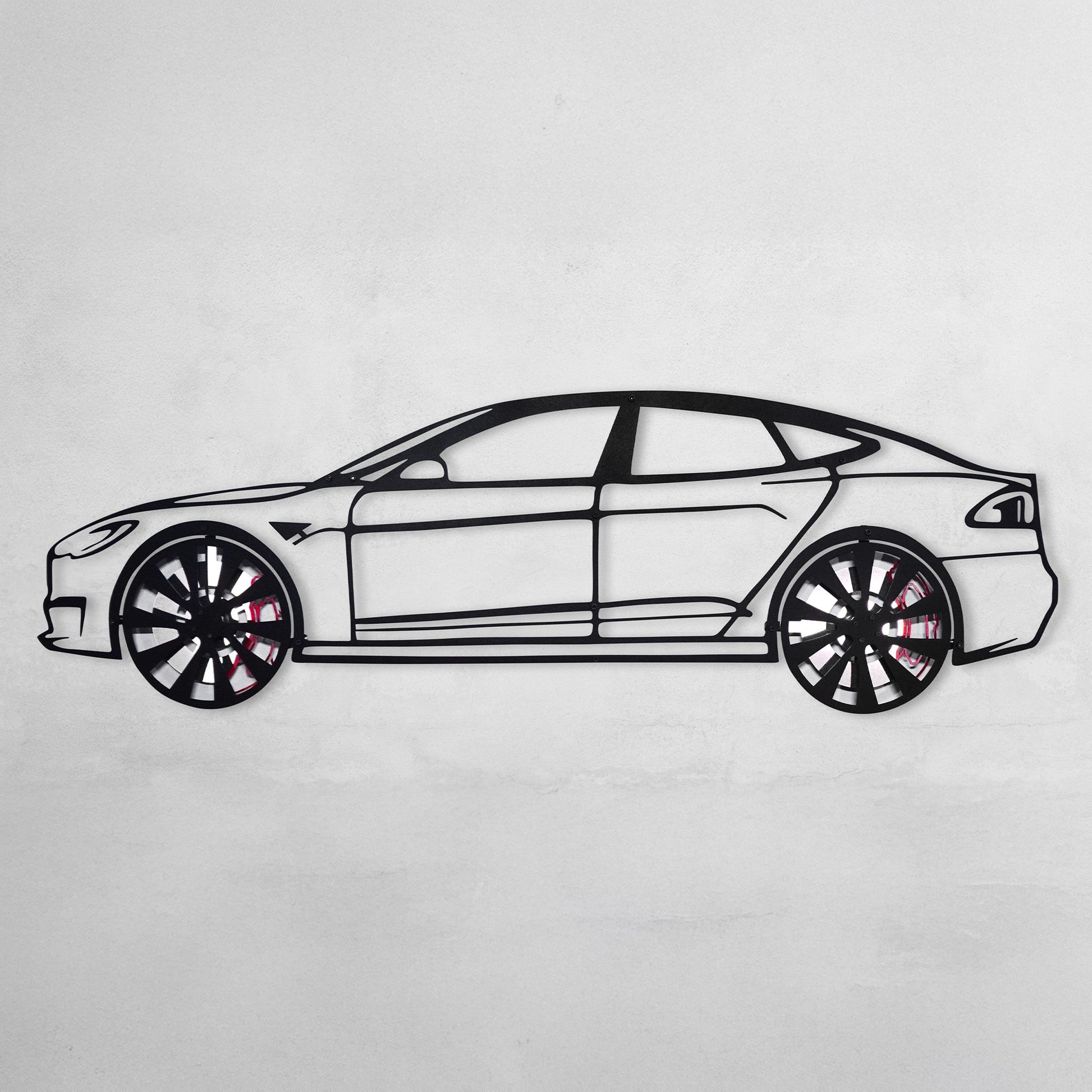 Tesla Model S Wall Art – Electric Car Steel Silhouette with Spinning Wheels-KAFMEKA045 - Tampa Home & Garden Store
