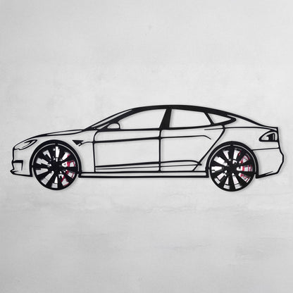 Tesla Model S Wall Art – Electric Car Steel Silhouette with Spinning Wheels-KAFMEKA045 - Tampa Home & Garden Store