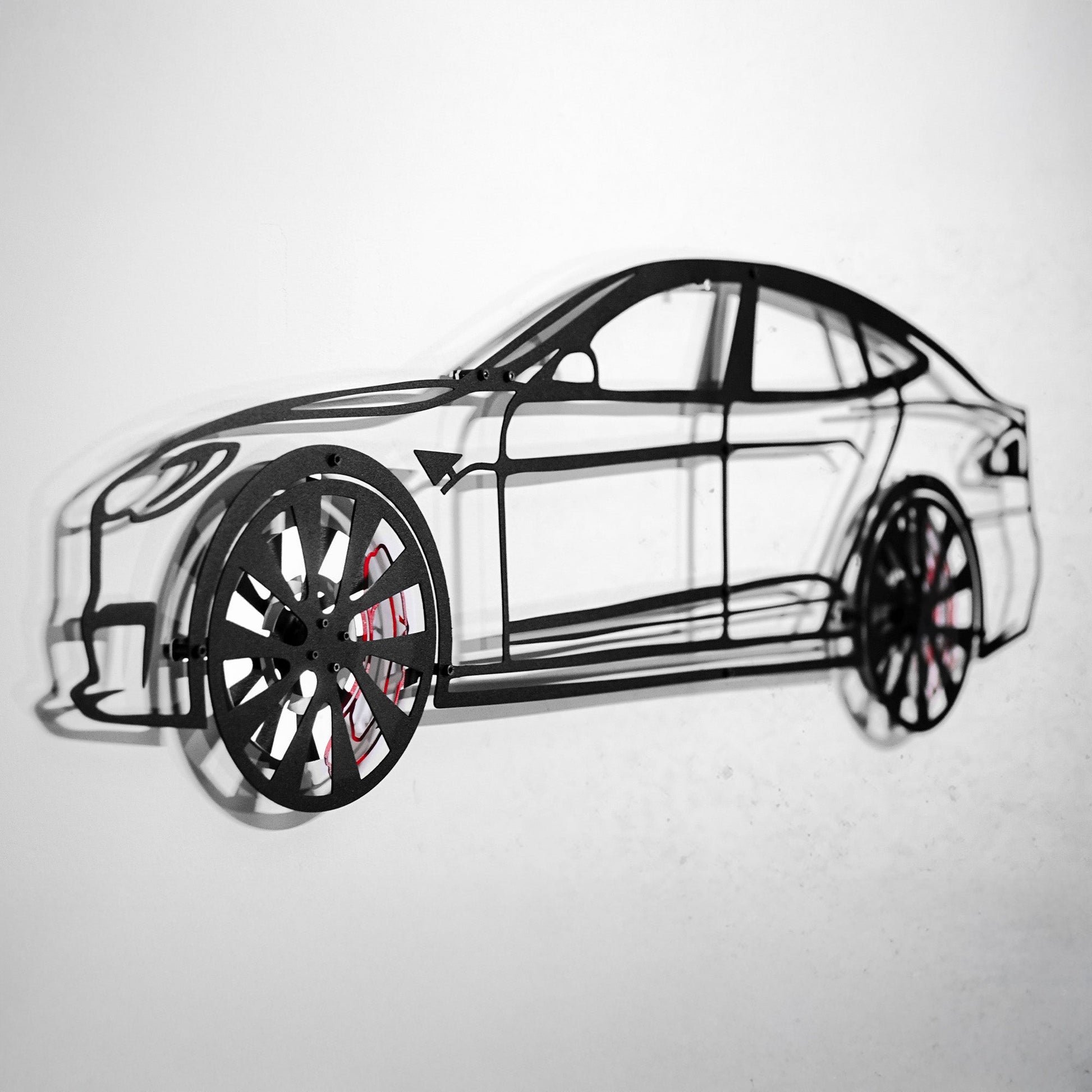 Tesla Model S Wall Art – Electric Car Steel Silhouette with Spinning Wheels-KAFMEKA045 - Tampa Home & Garden Store