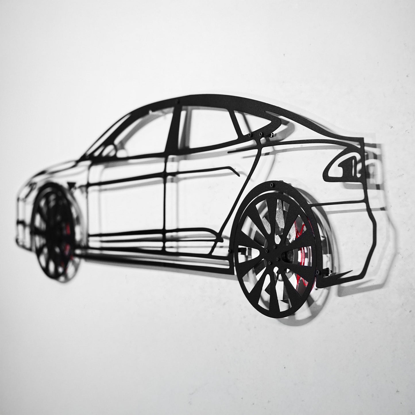 Tesla Model S Wall Art – Electric Car Steel Silhouette with Spinning Wheels-KAFMEKA045 - Tampa Home & Garden Store