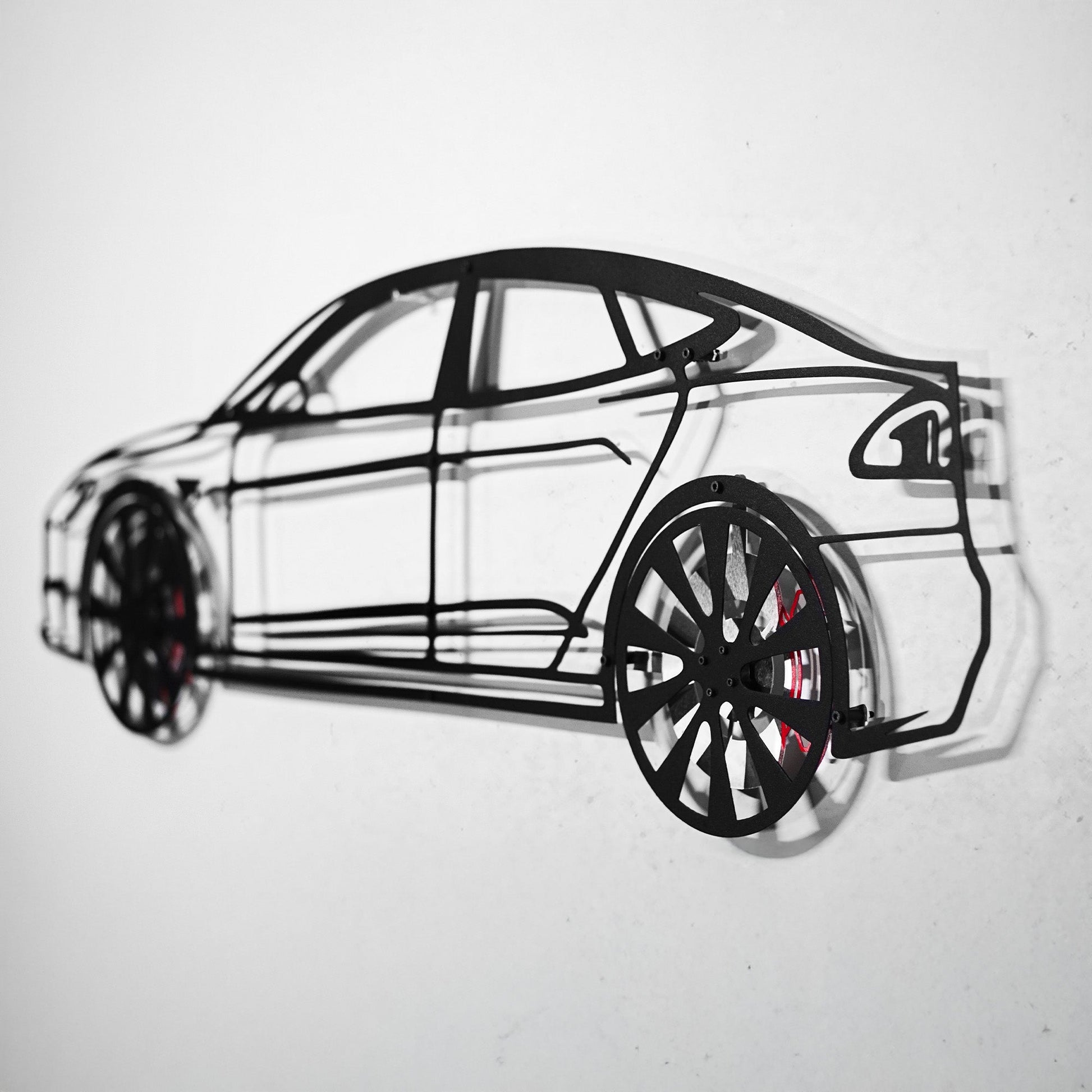 Tesla Model S Wall Art – Electric Car Steel Silhouette with Spinning Wheels-KAFMEKA045 - Tampa Home & Garden Store