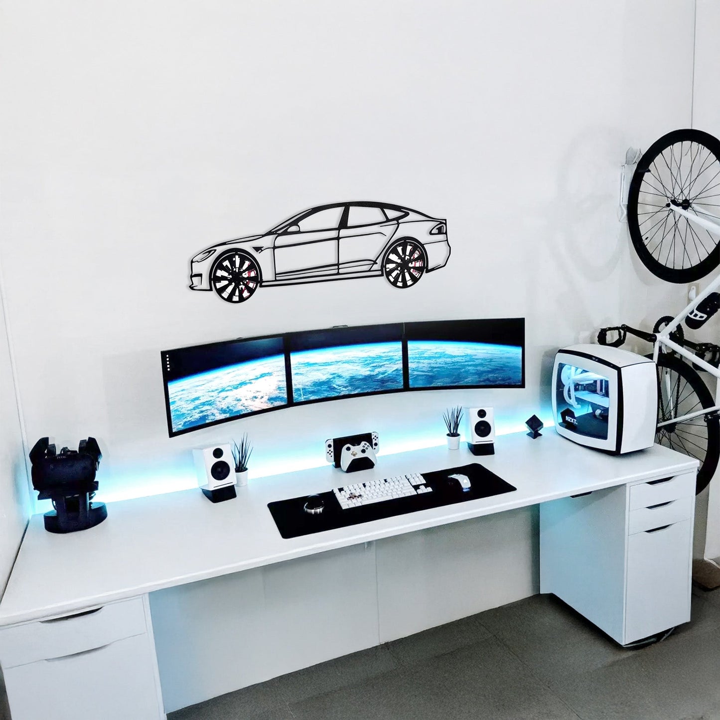 Tesla Model S Wall Art – Electric Car Steel Silhouette with Spinning Wheels-KAFMEKA045 - Tampa Home & Garden Store