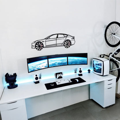 Tesla Model S Wall Art – Electric Car Steel Silhouette with Spinning Wheels-KAFMEKA045 - Tampa Home & Garden Store