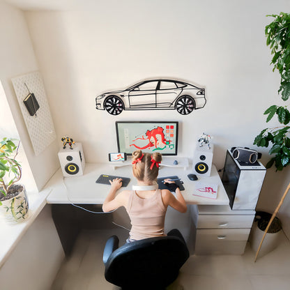 Tesla Model S Wall Art – Electric Car Steel Silhouette with Spinning Wheels-KAFMEKA045 - Tampa Home & Garden Store
