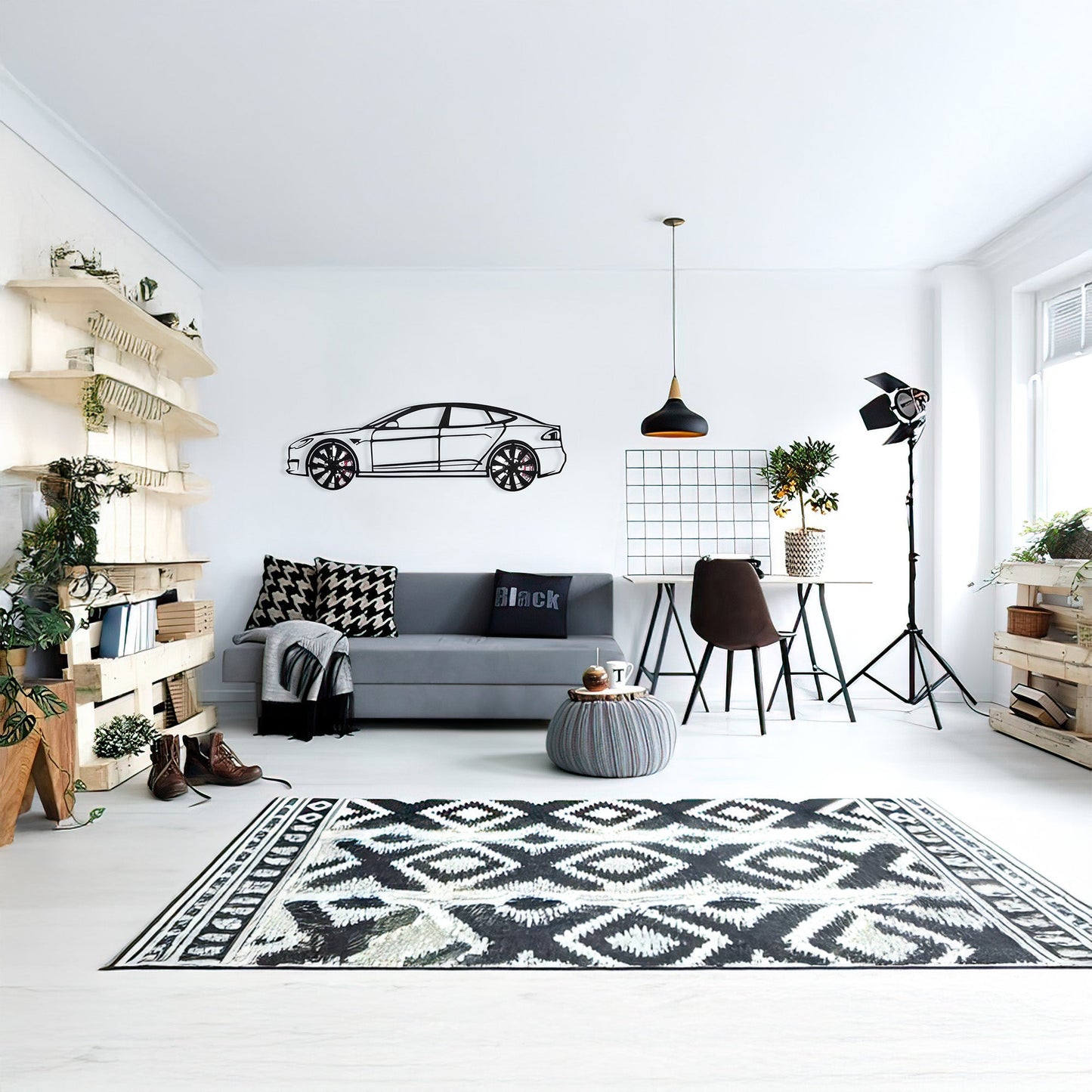 Tesla Model S Wall Art – Electric Car Steel Silhouette with Spinning Wheels-KAFMEKA045 - Tampa Home & Garden Store