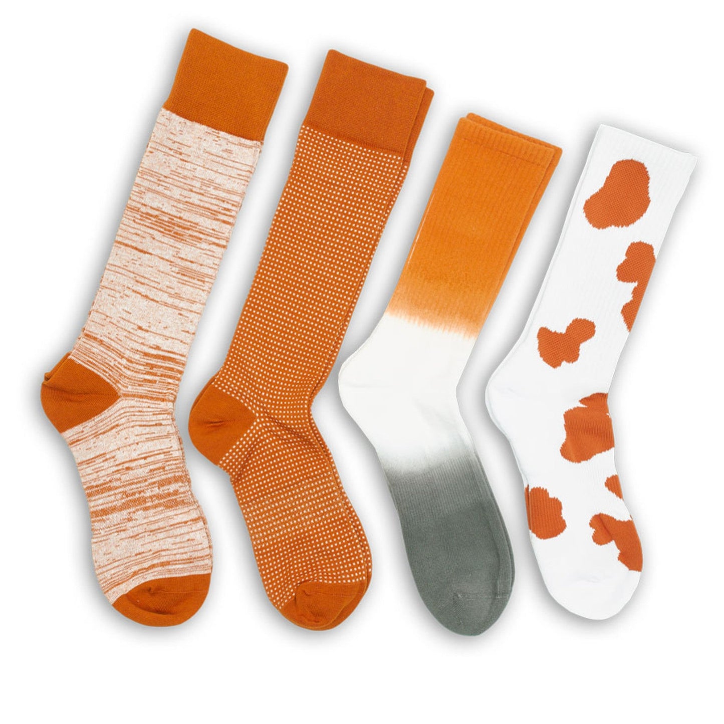 CiderOrange Mixed 4 Pack Socks from DeadSoxy in orange tones with marled and dotted patterns on Tampa Home & Garden Store