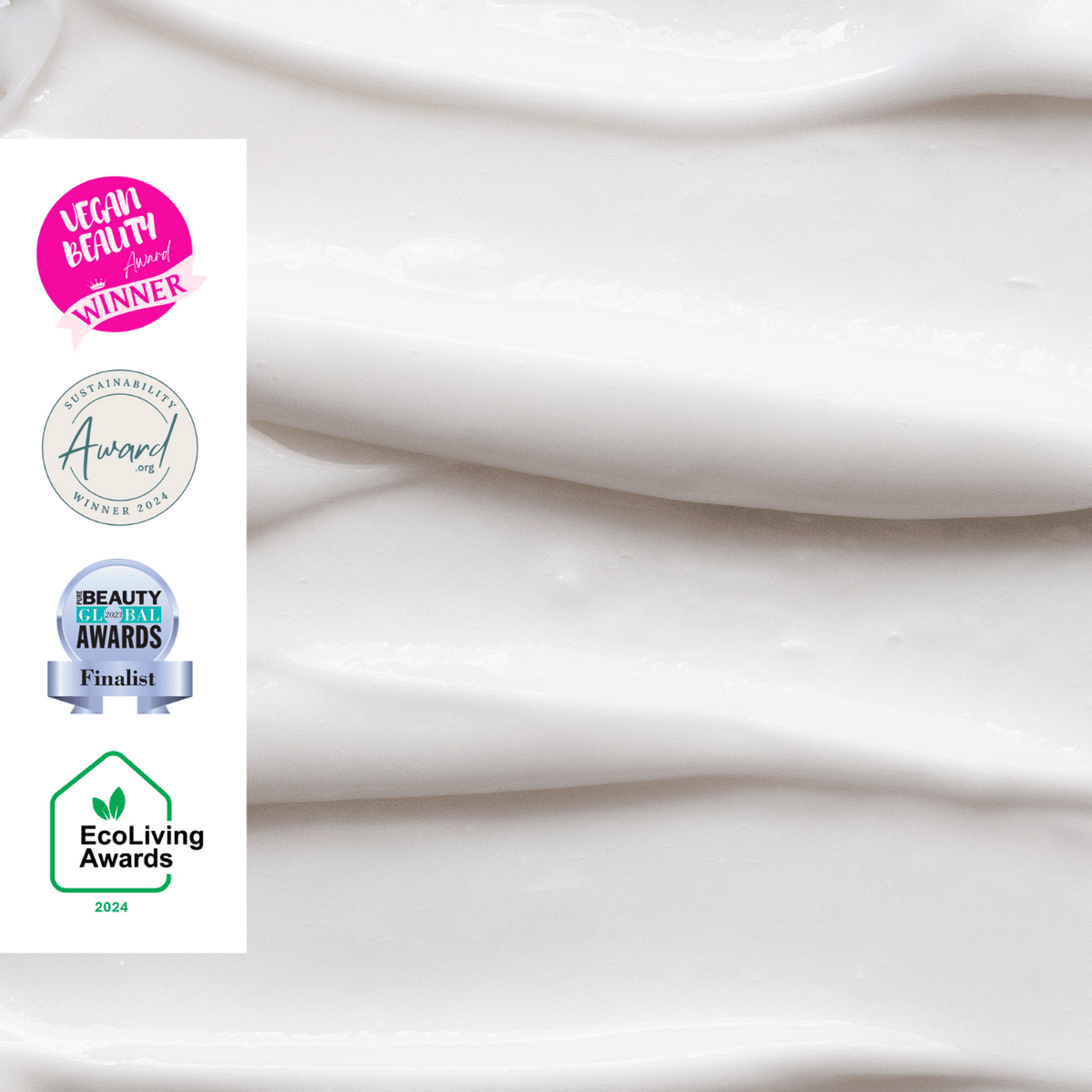 Cleansing Face Milk with Oat Powder + Aloe Vera, creamy white facial cleanser with award badges on Tampa Home & Garden Store
