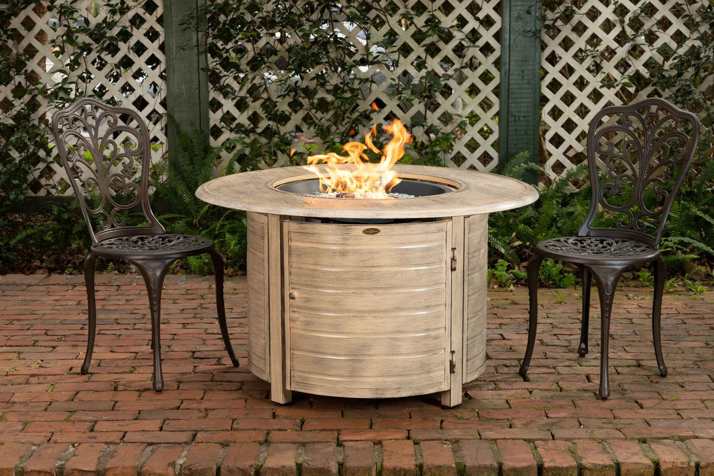 Thatcher Driftwood Round Aluminum LPG Gas Fire Pit with driftwood finish on Tampa Home & Garden Store