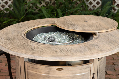 Thatcher Driftwood Round Aluminum LPG Fire Pit woodgrain beads Fire Sense on Tampa Home & Garden Store