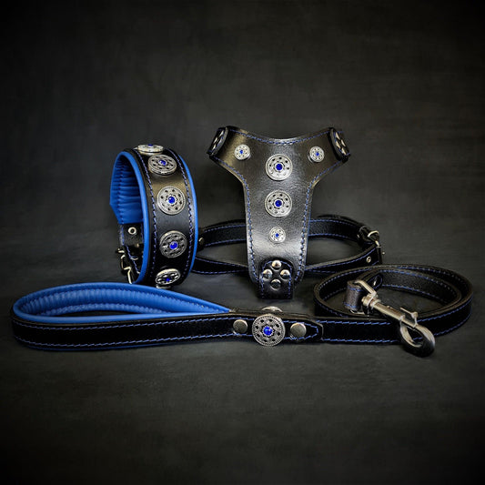 The ''Bijou'' SET -  Collar, Harness, Leash. Blue - Tampa Home & Garden Store