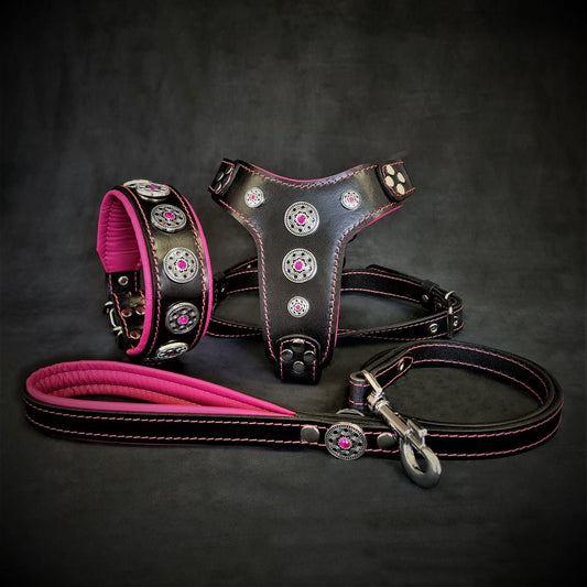 The ''Bijou'' SET -  Collar, Harness, Leash. Pink - Tampa Home & Garden Store