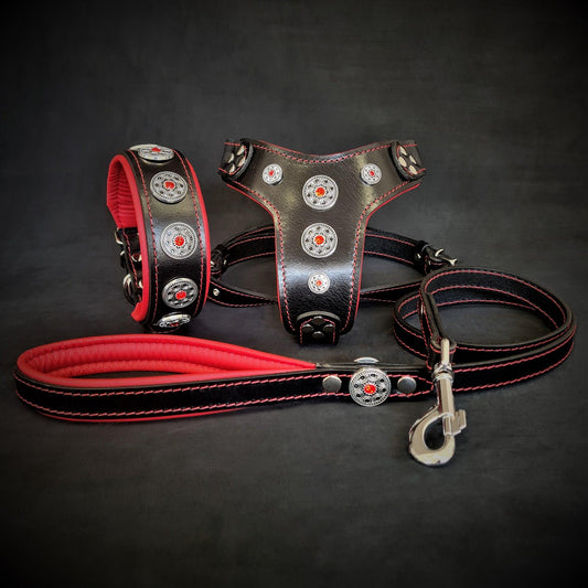 The ''Bijou'' SET -  Collar, Harness, Leash. Red - Tampa Home & Garden Store