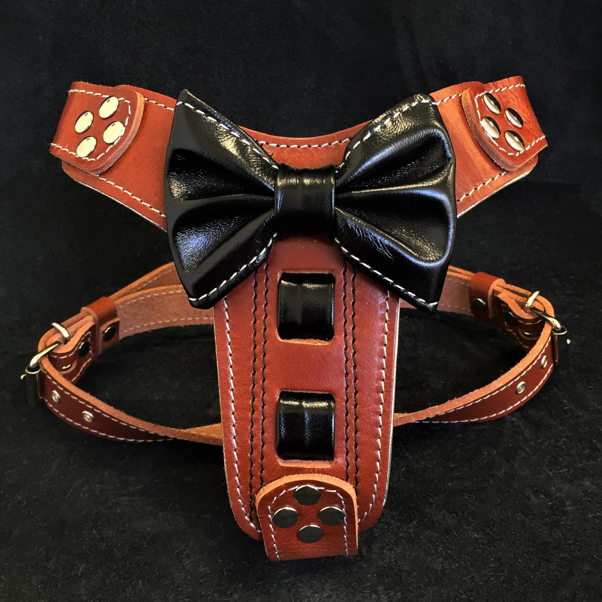 The "Bowtie" leather harness brown Small to Medium Size - Tampa Home & Garden Store