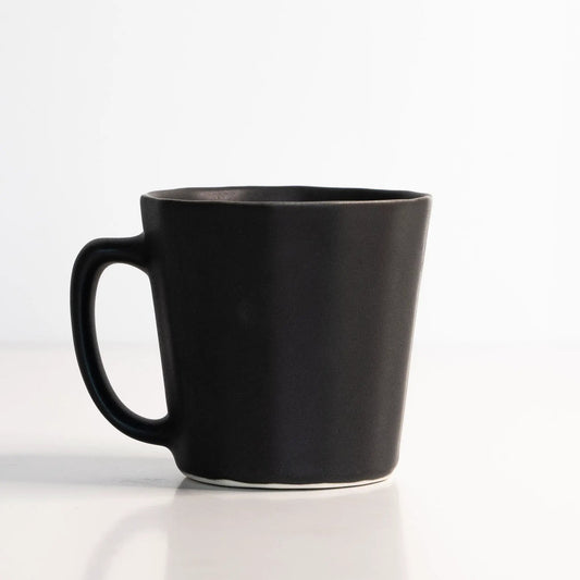 Monday Mug handmade porcelain coffee cup in matte black with a curved handle on Tampa Home & Garden Store