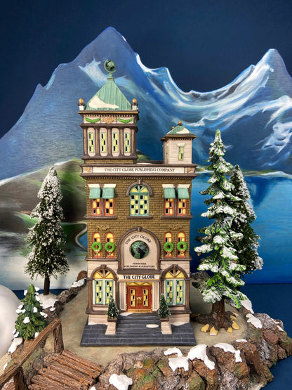 The City Globe Publishing by Department 56.  Illuminated Christmas Village House. Christmas in the City Series. Hand-Painted Porcelain. - Tampa Home & Garden Store
