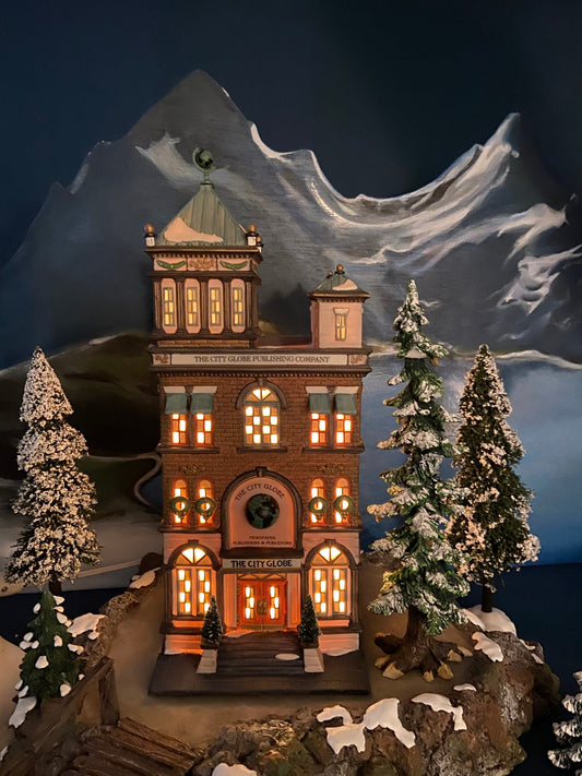 The City Globe Publishing by Department 56.  Illuminated Christmas Village House. Christmas in the City Series. Hand-Painted Porcelain. - Tampa Home & Garden Store
