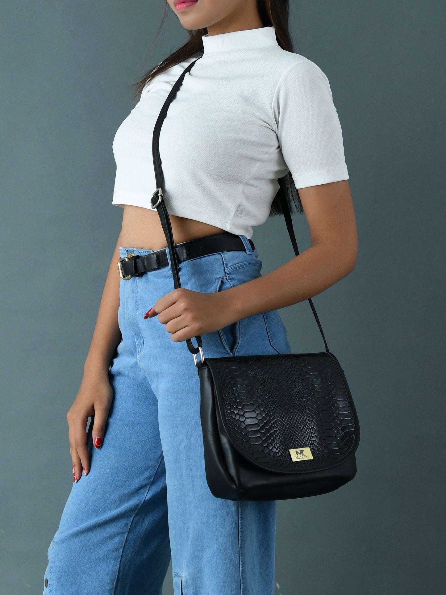 The Croco Satchel- Black - Tampa Home & Garden Store