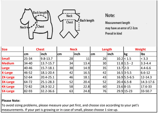 Dog Cat Raincoat Jacket Waterproof size chart Chest Neck by Furr Baby Gifts on Tampa Home & Garden Store