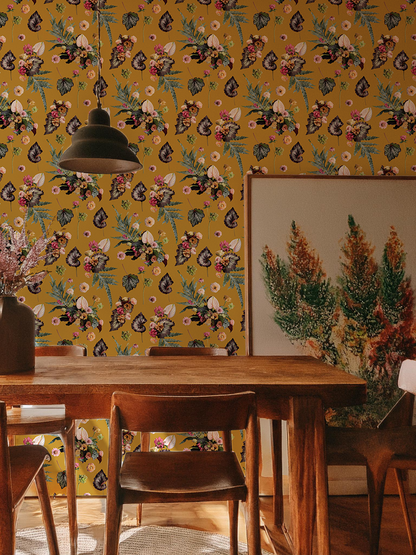 The Little Branch Wallpaper, mustard - Tampa Home & Garden Store