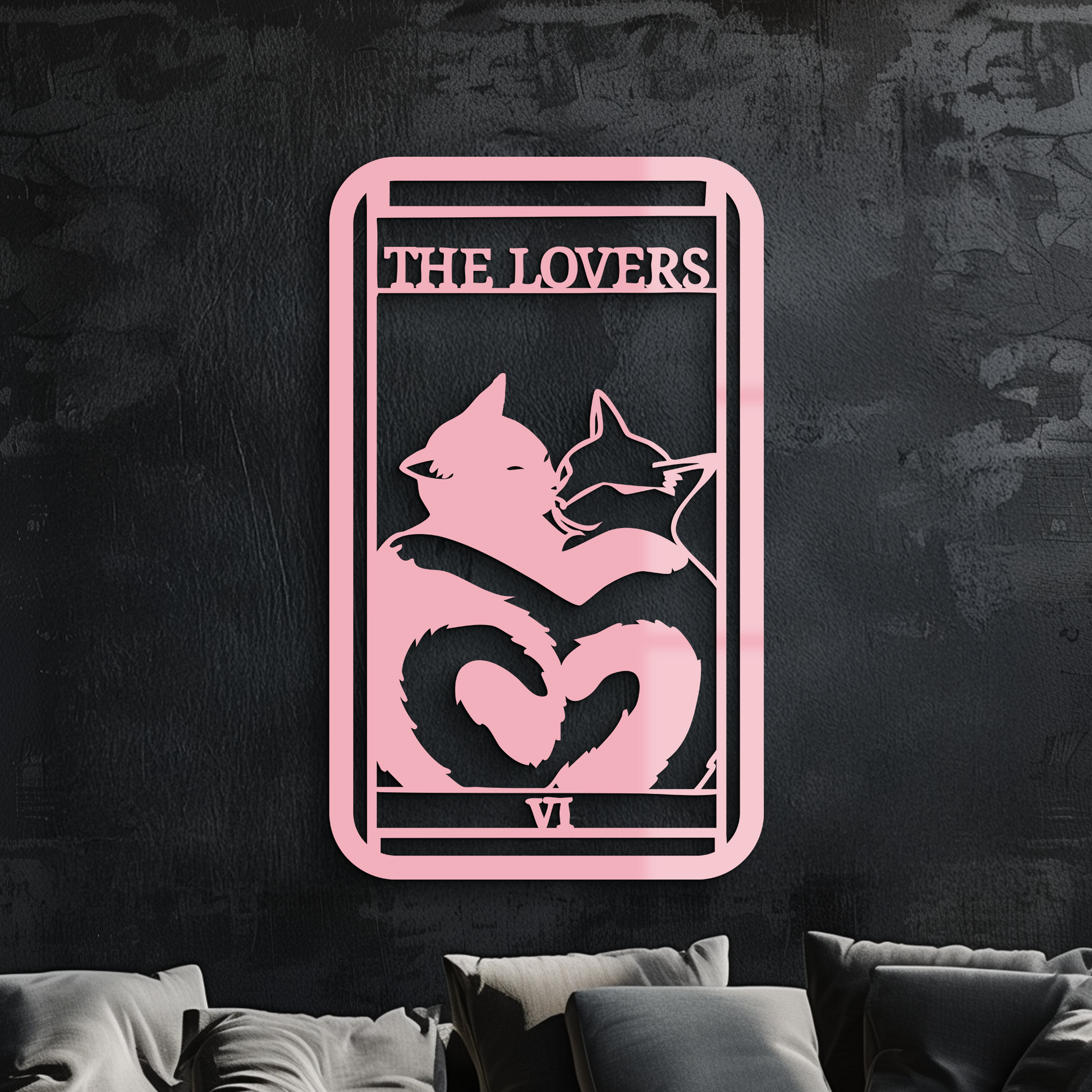 The Lovers Cat Tarot Card Metal Wall Art – Romantic Cat Silhouette Design - KAFGP071 - Tampa Home & Garden Store