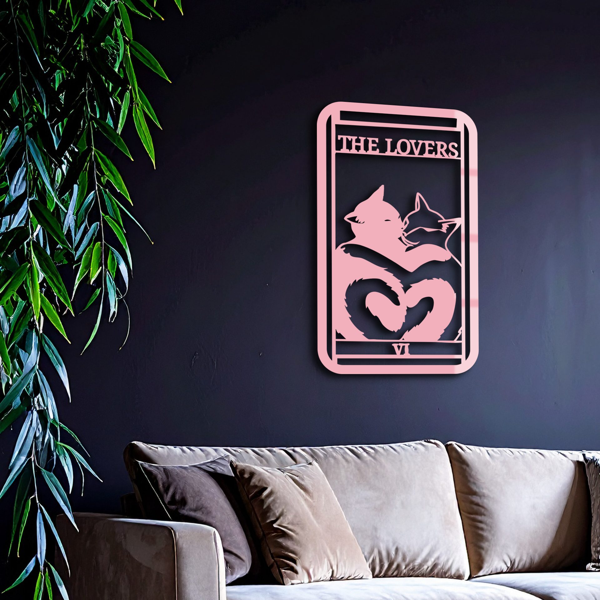 The Lovers Cat Tarot Card Metal Wall Art – Romantic Cat Silhouette Design - KAFGP071 - Tampa Home & Garden Store