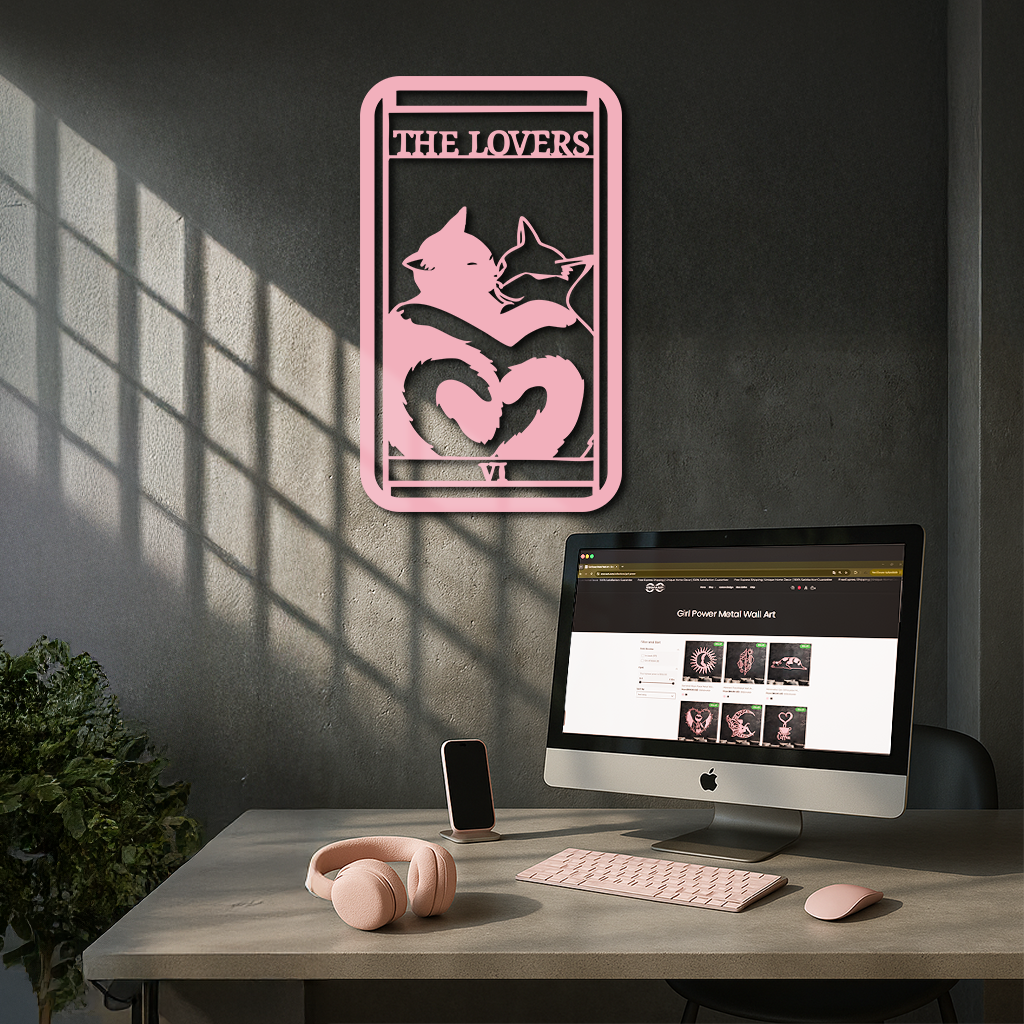 The Lovers Cat Tarot Card Metal Wall Art – Romantic Cat Silhouette Design - KAFGP071 - Tampa Home & Garden Store