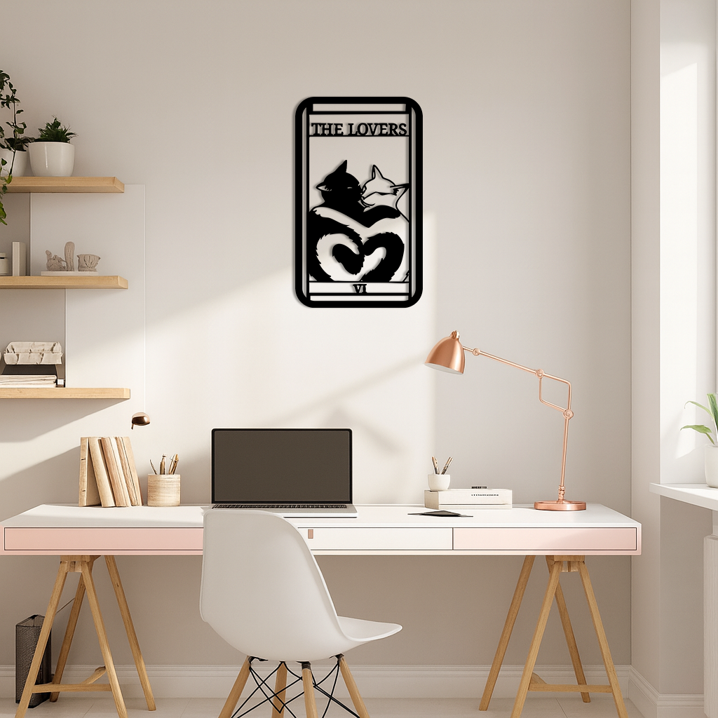 The Lovers Cat Tarot Card Metal Wall Art – Romantic Cat Silhouette Design - KAFGP071 - Tampa Home & Garden Store