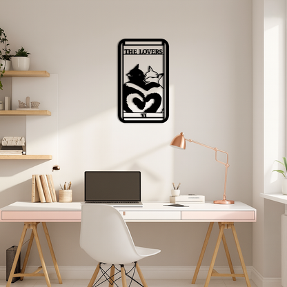 The Lovers Cat Tarot Card Metal Wall Art – Romantic Cat Silhouette Design - KAFGP071 - Tampa Home & Garden Store