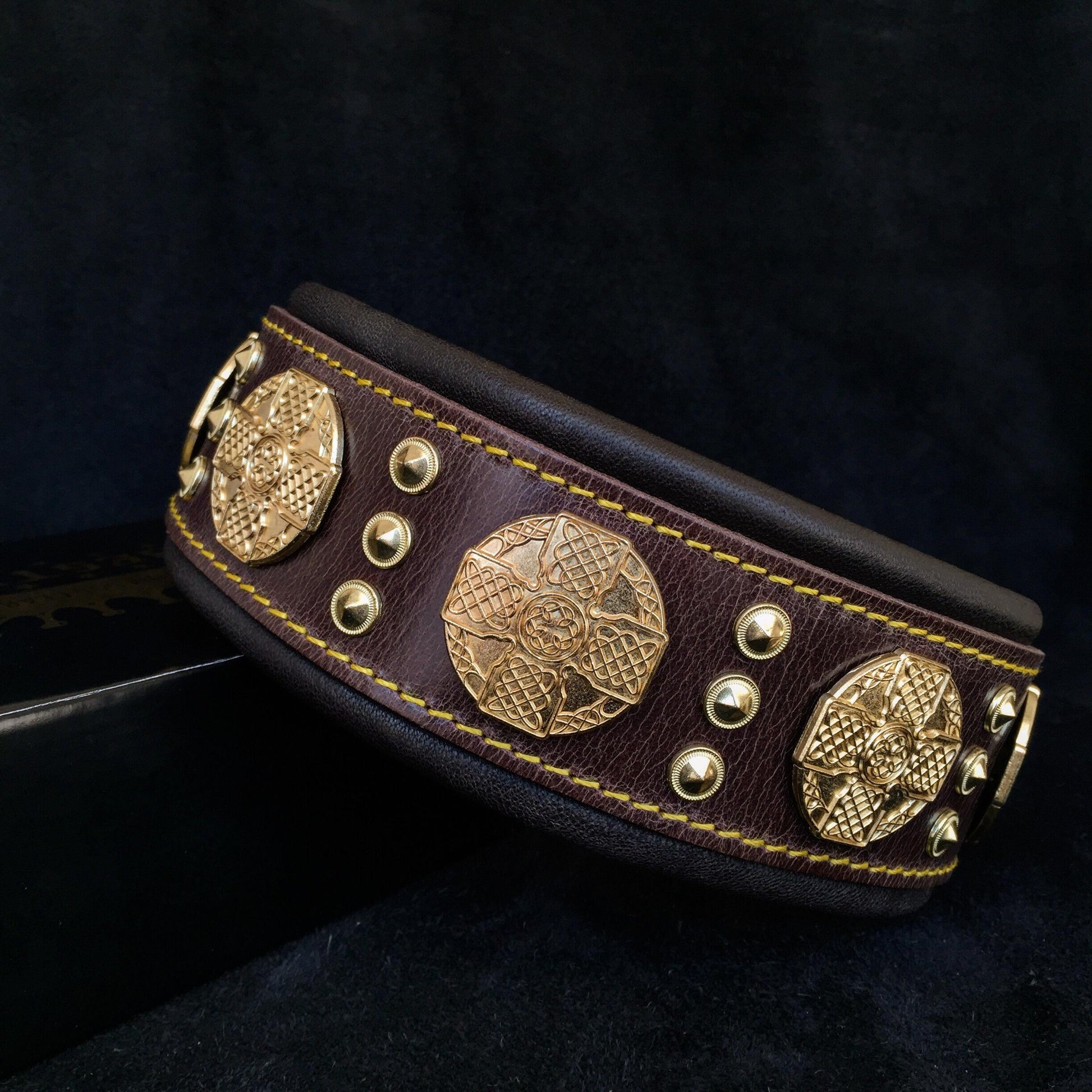 The "Maximus" collar 2.5 inch wide brown & gold - Tampa Home & Garden Store