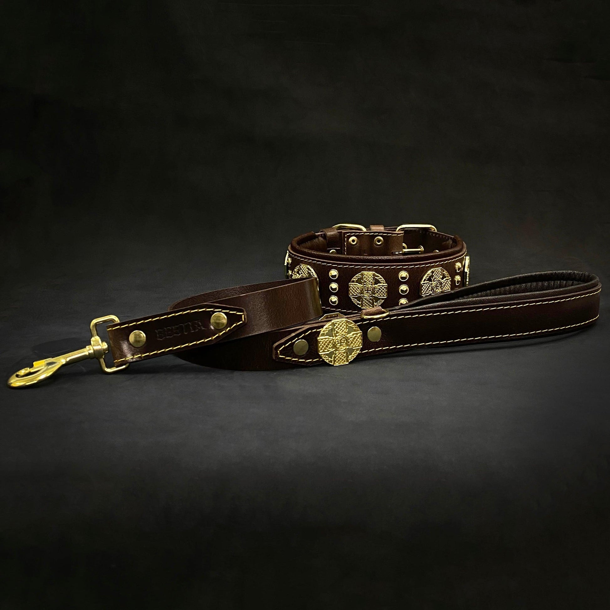 The "Maximus" collar 2.5 inch wide brown & gold - Tampa Home & Garden Store
