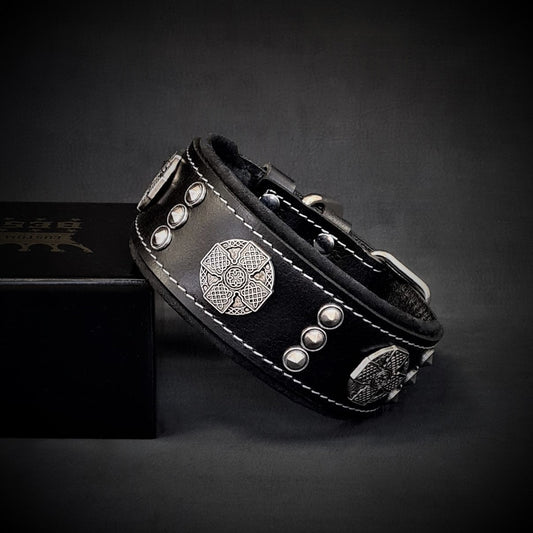 The "Maximus" collar 2 inch wide black & silver - Tampa Home & Garden Store