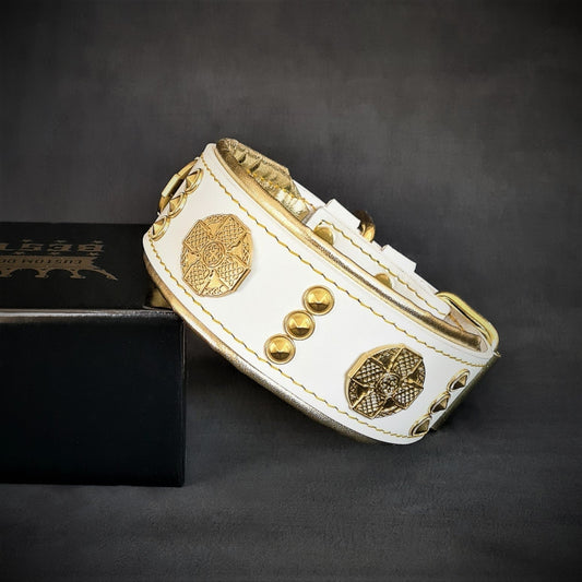 The "Maximus" collar 2 inch wide white & gold - Tampa Home & Garden Store