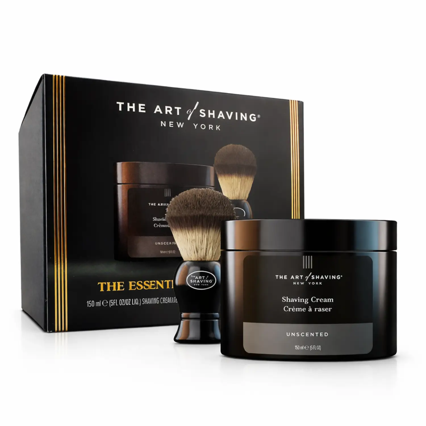 The Art of Shaving Essential Starter Kit unscented travel size with brush and cream jar on Tampa Home & Garden Store