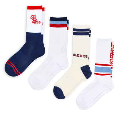DeadSoxy Ole Miss Colonel 4-Pack crew socks in navy, white with Ole Miss logos four pairs on Tampa Home & Garden Store