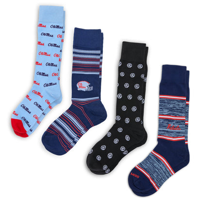 DeadSoxy Ole Miss Lafayette 4-Pack college socks; light blue Ole Miss, navy stripes on Tampa Home & Garden Store