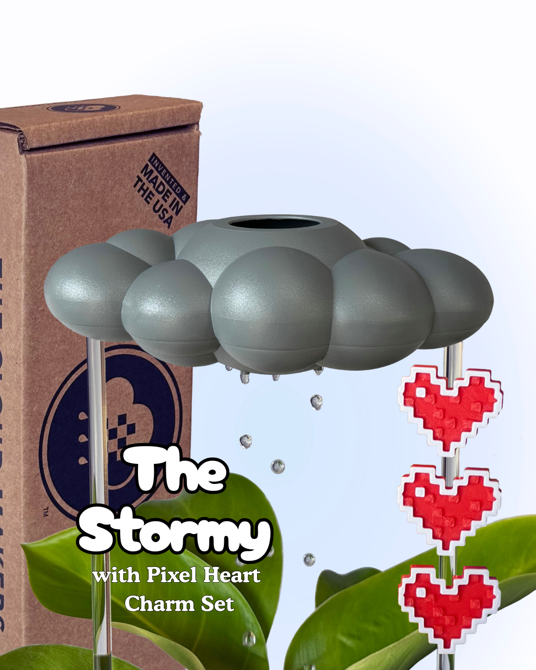 Set de dije de nube de lluvia goteante tormentosa con corazón pixelado