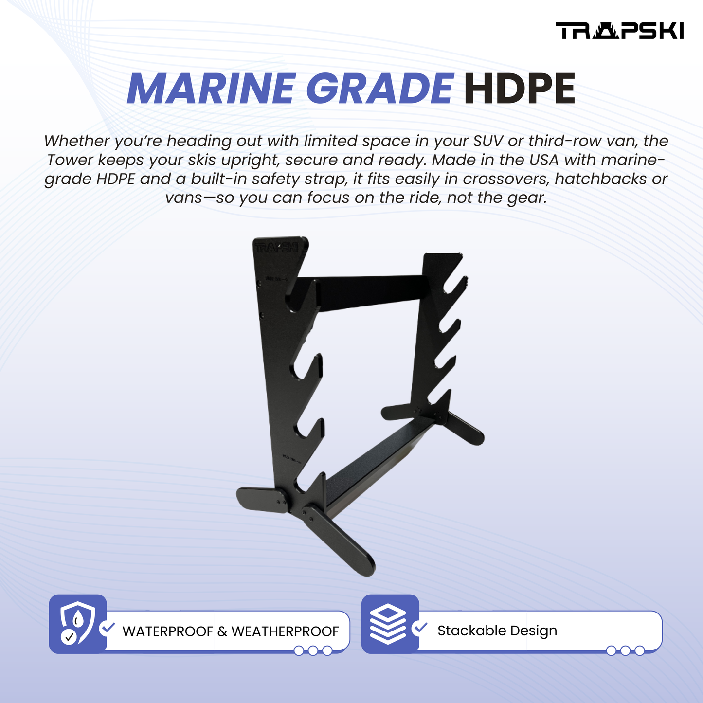 Torre TRAPSKI con correa de seguridad | Portaesquís móvil interno | SUV, furgonetas, crossovers y hatchbacks | SUV con tercera fila