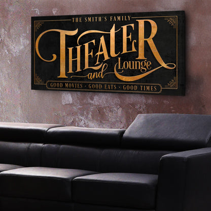 Theater Sign IX canvas by Tailored Canvases; black crafting canvas with copper-gold lettering on Tampa Home & Garden Store