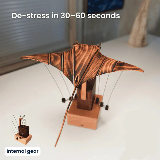 Artisan Wooden Manta Ray Automaton Retro Kinetic Desk Display Sculpture - Tampa Home & Garden Store