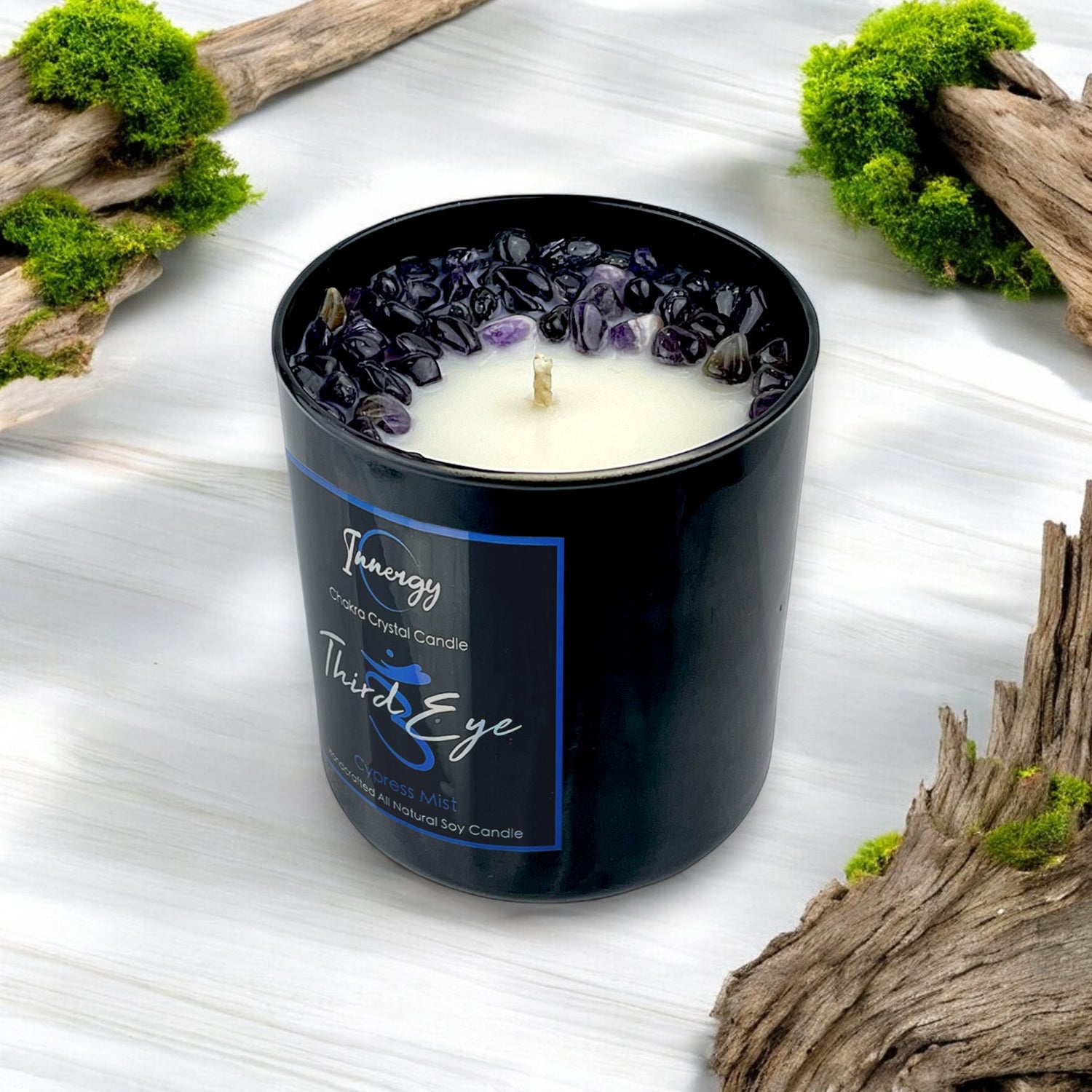 Third-Eye Chakra Crystal Candle with Kyanite | Coconut-Soy Wax Candle, 9oz - Tampa Home & Garden Store